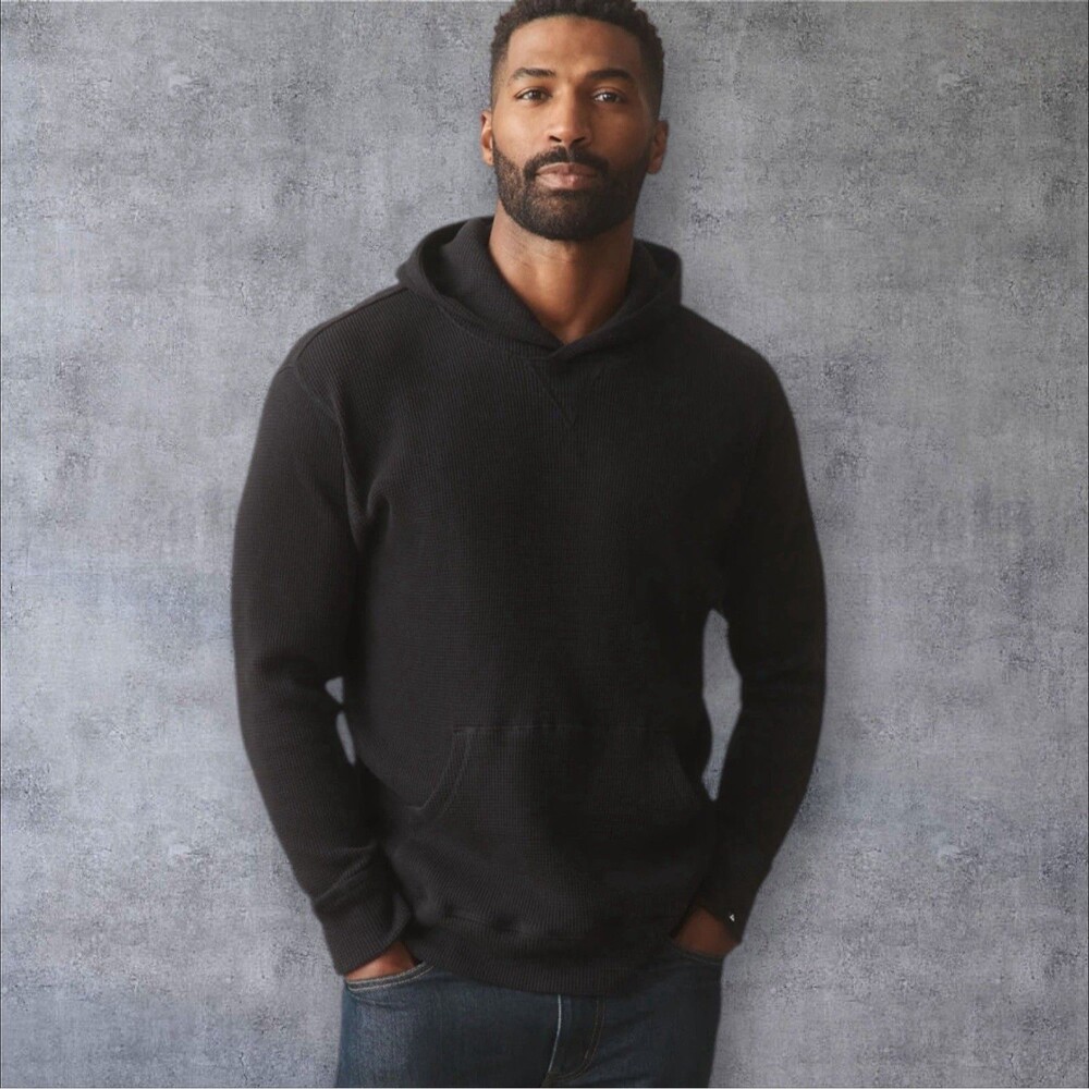 American Giant Summit Hoodie Mens Medium Black Waffle Knit Thermal Pullover NEW